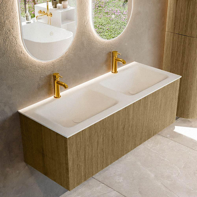 Mondiaz KURVE Badkamermeubelset - 120x46x40cm - 1 lade - wastafel solid surface - dubbel - 2 kraangaten - Dusk
