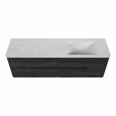 Mondiaz CIRO-DLUX Badkamermeubelset - 160x45x50cm - Solid surface wastafel Opalo - 1 wasbak Rechts - 1 kraangat - 4 lades - Shadow