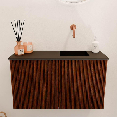 Mondiaz JOYA 70cm toiletmeubel - kleur Ruby - Wastafel FAYE positie Rechts Zonder kraangat kleur Urban.