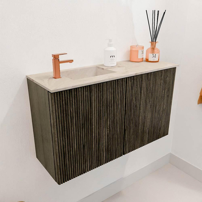 Mondiaz JOYA-DLUX 70cm meuble de salle de bains - couleur Shadow - Vasque FAYE position Gauche 1 trou de robinet couleur Frappe.