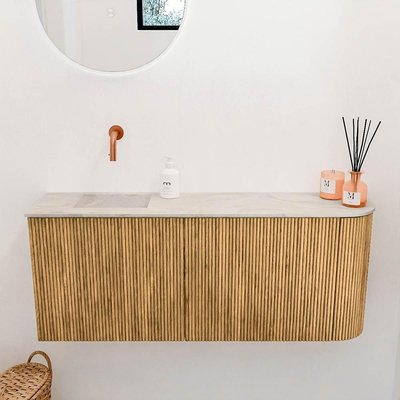 Mondiaz JOYA-DLUX 101.6cm toiletmeubel - ronding rechts kleur Oak - Wastafel FAYE positie Links Zonder kraangat kleur Ostra.