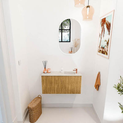 Mondiaz JOYA-DLUX 80cm toiletmeubel - kleur Oak - Wastafel FAYE positie Rechts 1 kraangat kleur Ostra.