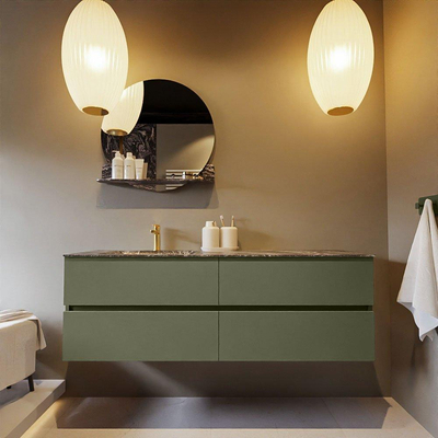 Mondiaz VICA-DLUX ensemble de meuble de salle de bain - 150cm - meuble sous-vasque armée - 4 tiroirs - lavabo encastré nuage gauche - 1 trou de robinet - version haute de 60cm - lave