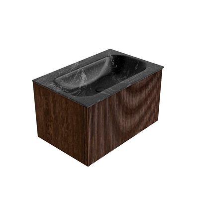 MONDIAZ KURVE-DLUX 70cm badmeubel kleur Walnut met 1 lade. Wastafel BIG SMALL midden 1 kraangat kleur Lava.