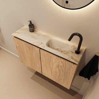 MONDIAZ TURE-DLUX 80cm toiletmeubel Washed Oak. EDEN wastafel Frappe positie rechts. Met 1 kraangat.