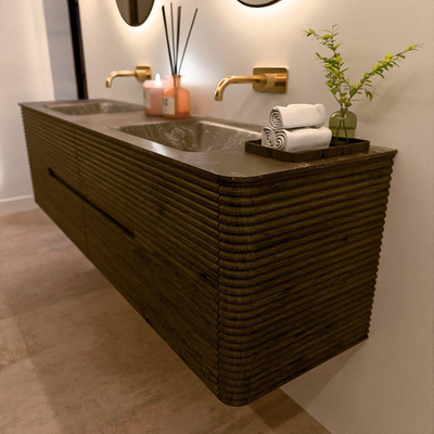 Mondiaz CIRO-DLUX Ensemble de meubles de salle de bains - 180x45x50cm - lavabo Solid surface Lava - 2 bassins Double - sans trous de robinet - 4 tiroirs - Shadow