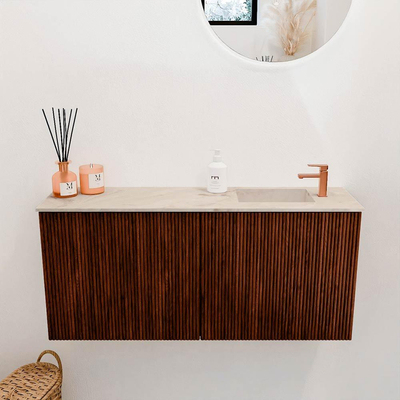 Mondiaz JOYA-DLUX 90cm toiletmeubel - kleur Ruby - Wastafel FAYE positie Rechts 1 kraangat kleur Frappe.