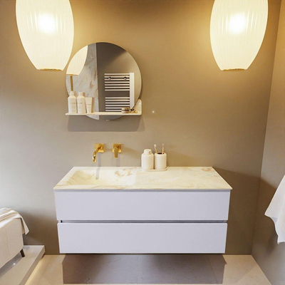 MONDIAZ VICA-DLUX Ensemble meuble de salle de bains - 120cm - meuble bas cale - 2 tiroirs - vasque encastrée cloud à gauche - sans trous de robinet - version haute 60cm - frape