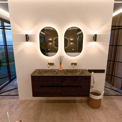 Mondiaz CIRO-DLUX Badkamermeubelset - 130x45x50cm - Solid surface wastafel Lava - 2 wasbak Dubbel - zonder kraangaten - 4 lades - Walnut