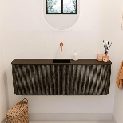 Mondiaz JOYA 123.2cm toiletmeubel - ronding links en rechts kleur Shadow - Wastafel FAYE positie Midden Zonder kraangat kleur Urban.