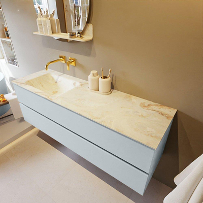 Mondiaz VICA-DLUX Ensemble meuble de salle de bains - 150cm - clay - 2 tiroirs - Lavabo encastré CLOUD - gauche - sans trou de robinet - couleur Frappe - Version XL 60cm de hauteur