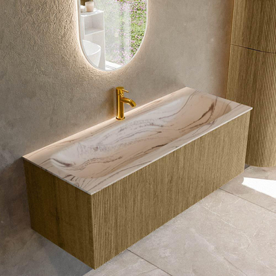 MONDIAZ KURVE-DLUX Meuble de salle de bains 120 cm couleur Dusk avec 1 tiroir et 0 porte. Lavabo BIG LARGE Central 1 trou de robinet Nata.