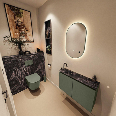 MONDIAZ TURE-DLUX Meuble de toilettes 80 cm Army. Lavabo EDEN Lava position gauche. Avec 1 trou de robinet.
