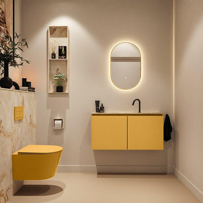 MONDIAZ TURE-DLUX Meuble toilette - 100cm - Ocher - EDEN - vasque Frappe - position centrale - 1 trou de robinet