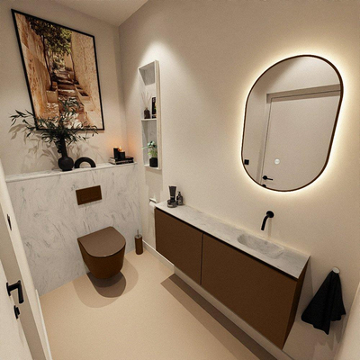 MONDIAZ TURE-DLUX Meuble toilette - 120cm - Rust - EDEN - vasque Opalo - position droite - sans trou de robinet