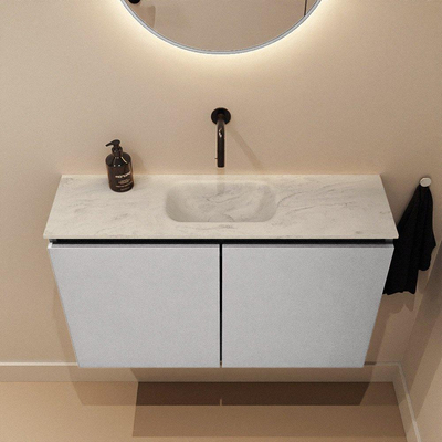 MONDIAZ TURE-DLUX Meuble de toilettes 80 cm Plata. Lavabo EDEN Opalo position milieu. Sans trou de robinet.