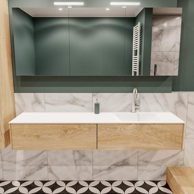 ENSEMBLE DE MEUBLE MONDIAZ LUSH - 180 cm - 2 tiroirs - lavabo cloud - vasque à droite - 1 trou de robinet - chêne blanchi