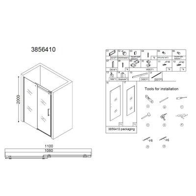 Best Design Erico nisdeur schuif 108 110cm H200cm NANO glas 8mm