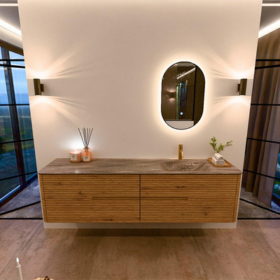 Mondiaz CIRO-DLUX Badkamermeubelset - 190x45x50cm - Solid surface wastafel Oza - 1 wasbak Rechts - 1 kraangat - 4 lades - Oak
