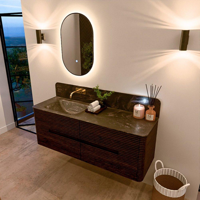 Mondiaz CIRO-DLUX Badkamermeubelset - 140x45x50cm - Solid surface wastafel Lava - 1 wasbak Links - zonder kraangaten - 4 lades - Walnut