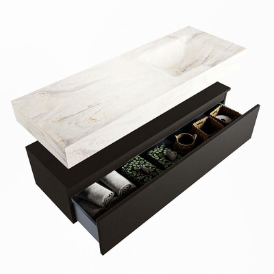 Mondiaz ALAN-DLUX Ensemble de meuble - 130cm - meuble Urban mat - 1 tiroir - Lavabo Cloud Ostra suspendu - vasque droite - 1 trou de robinet