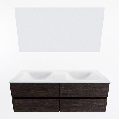 Mondiaz VICA ensemble de meuble de salle de bain - 140cm - meuble sous-vasque marron foncé - 4 tiroirs - lavabo nuage double - 2 trous de robinet - couleur talc - miroir LED - version XL 60cm de haut