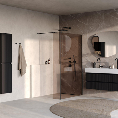 BRAUER Oblivion Paroi de douche à l'italienne - 120x200cm - paroi latérale de 30 cm - protection en verre - verre bronze - noir mat