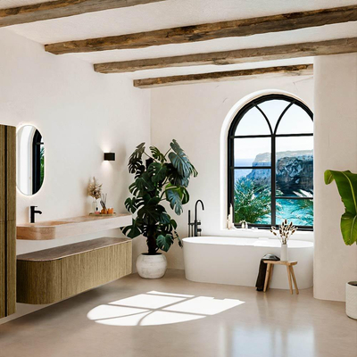 MONDIAZ THOR-DLUX Meuble de salle de bains 180cm arrondi gauche + droite couleur Dusk avec 2 tiroirs et 2 portes. Vasque suspendue CLOUD Gauche 1 trou de robinet couleur Saba.