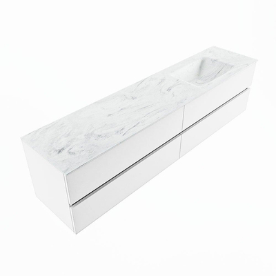 Mondiaz VICA-DLUX ensemble de meuble de salle de bain - 200cm - meuble sous-vasque talc - 4 tiroirs - lavabo encastré cloud droite - sans trous de robinet - version haute de 60cm - opalo