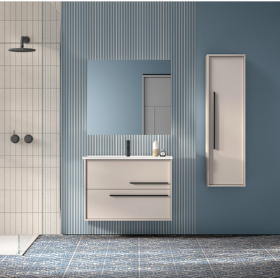 Saniclass Prime Essential Meuble sous lavabo - 80x55x46cm - 2 tiroirs - Poignée standard - MDF - mat coton (beige)