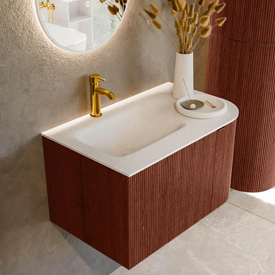 Mondiaz KURVE Badkamermeubelset - 75x46x40cm - 1 lade - 1 deur - wastafel solid surface - links - 1 kraangat - Ruby