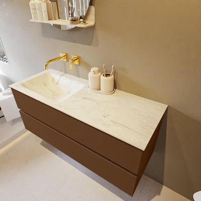 Mondiaz VICA-DLUX ensemble de meuble de salle de bain - 120cm - meuble sous-vasque repos - 2 tiroirs - lavabo encastrée cloud gauche - sans trous de robinet - version haute de 60cm - opalo