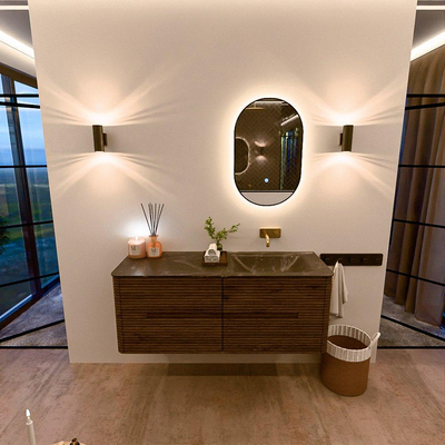 Mondiaz CIRO-DLUX Meuble de salle de bains - 130x45x50cm - plan-vasque solid surface Lava - 1 vasque à droite - sans trous de robinetterie - 4 tiroirs - Dusk