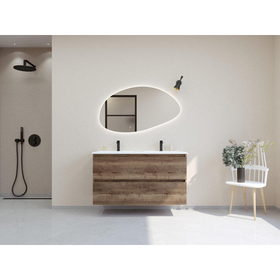 HR badmeubelen Infinity XXL 3D Ensemble meuble de salle de bains - 120 cm - 2 lavabos en céramique gala blanc - 2 trous de robinet - 2 tiroirs - charleston