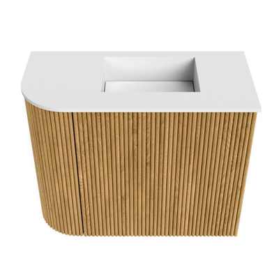 Mondiaz JOYA 51.6cm toiletmeubel - ronding links kleur Oak - Wastafel FAYE positie Rechts 1 kraangat kleur Talc.