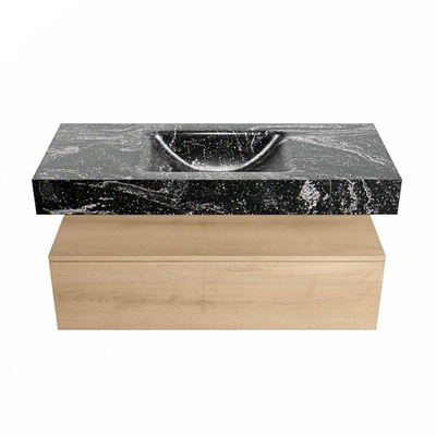 Mondiaz ALAN-DLUX Ensemble de meuble - 110cm - meuble Washed Oak mat - 1 tiroir - Lavabo Cloud Lava suspendu - vasque Centre - 0 trous de robinet