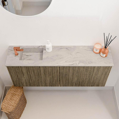 Mondiaz JOYA-DLUX 100cm meuble de salle de bains - couleur Dusk - Vasque FAYE position Gauche 1 trou de robinet couleur Glace.