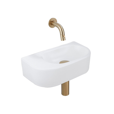 QeramiQ Fuente pack lave-mains – demi-rond – 40 x 21,5 x 12 cm – céramique blanc mat – robinet doré brossé
