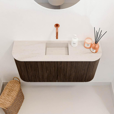 Mondiaz JOYA-DLUX 83.2cm toiletmeubel - ronding links en rechts kleur Walnut - Wastafel FAYE positie Midden Zonder kraangat kleur Meli.