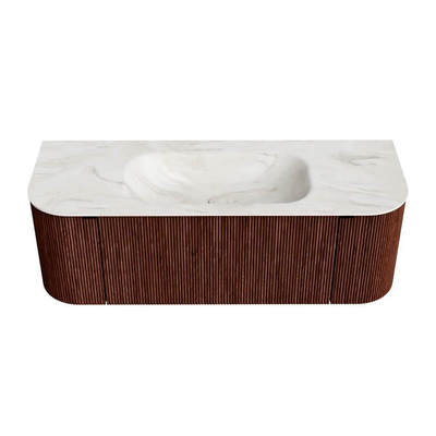 Mondiaz KURVE-DLUX Badkamermeubelset - 130x46x40cm - 1 lade - 2 deuren - wastafel solid surface - midden - zonder kraangat - Ruby