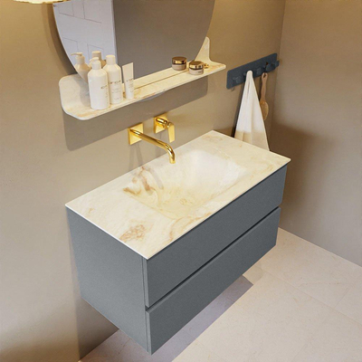 Mondiaz VICA-DLUX Ensemble de meuble de salle de bain - 90cm - meuble sous-vasque plata - 2 tiroirs - lavabo encastrée cloud milieu - sans trous de robinet - version haute de 60cm - frape