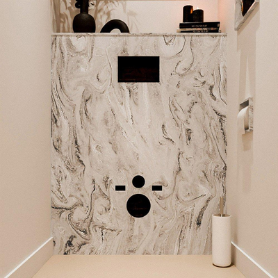 MONDIAZ HOPE Toiletplaat Set - solid surface achterwand - 100x125cm - Planchet 100x23cm - voorgeboord - Glace