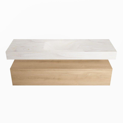 MONDIAZ ALAN - DLUX Badkamermeubelset - 150cm - onderkast - Washed Oak - 1 lade - vrijhangende wastafel - wasbak midden - 1 kraangat - Ostra