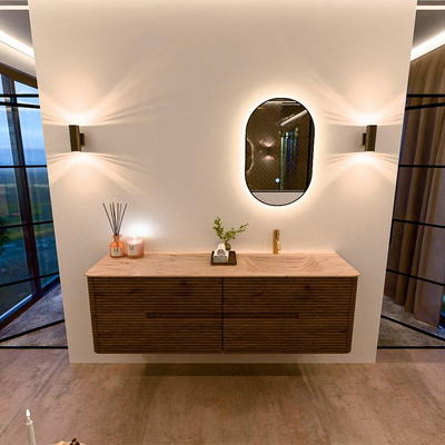 Mondiaz CIRO-DLUX Meuble de salle de bains - 160x45x50cm - Plan vasque solid surface Arena - 1 bassin à droite - 1 trou de robinetterie - 4 tiroirs - Dusk