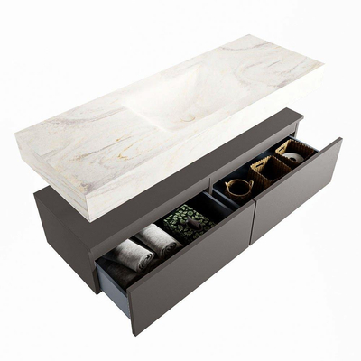 Mondiaz ALAN-DLUX Ensemble de meuble - 130cm - meuble Dark grey mat - 2 tiroirs - Lavabo Cloud Ostra suspendu - vasque Centre - 1 trou de robinet