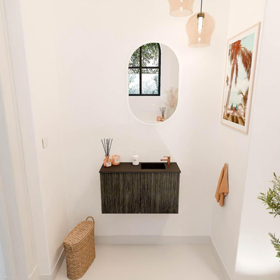Mondiaz JOYA 70cm toiletmeubel - kleur Shadow - Wastafel FAYE positie Rechts 1 kraangat kleur Urban.