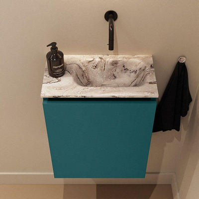 MONDIAZ TURE-DLUX Meuble de toilettes 40 cm Smag. Lavabo EDEN Glace position à droite. Sans trou de robinet.