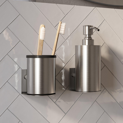 BRAUER Accessoireset - zeepdispenser - beker - met wand ophanging - magnetisch opzetvlak - geborsteld rvs