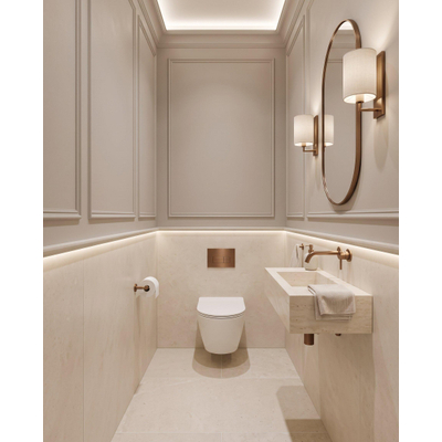 QeramiQ Dely Toiletset - inbouwreservoir Qeramiq Flush - 35mm zitting - metaal koperen bedieningsplaat - rechthoekige knoppen - glans wit