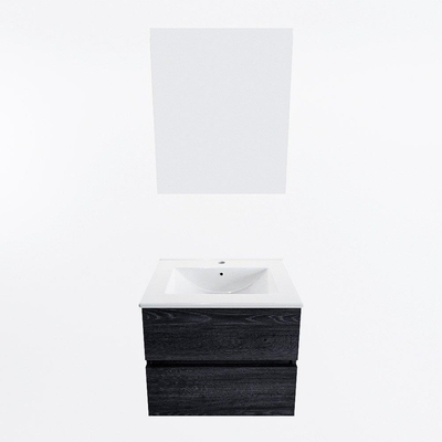 Mondiaz VICA ensemble de meuble de salle de bain - 60cm - meuble sous-vasque Anthracite - 2 tiroirs - lavabo denia milieu - 1 trou de robinet - couleur Blanc Brillant - miroir LED - version XL 60cm de haut